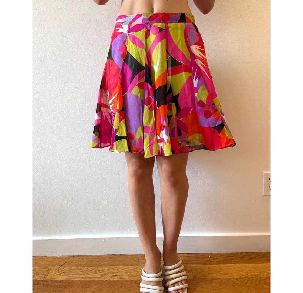 vintage multi color pink y2k fairy core knee length mini silk skirt